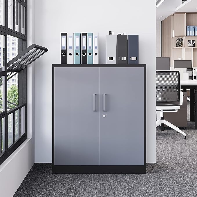 Letaya Metal Storage Cabinets with Lock Door and Shelves, Steel Garage Tool Cabinets for Home,Office, Warehouse,Lockers (36“-Black&Gray)