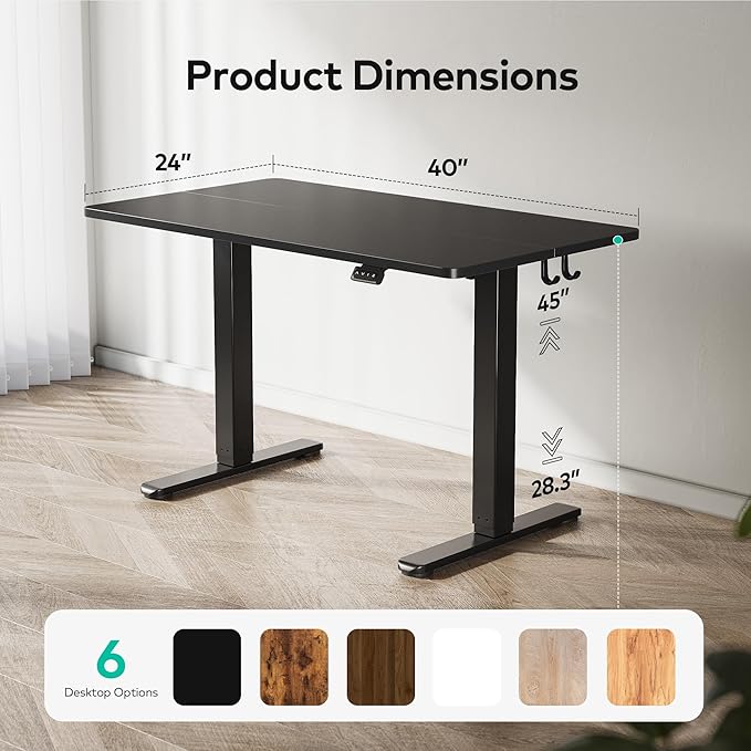 FEZIBO Electric Standing Desk Height Adjustable, 40 x 24 Inches Sit Stand up Desk, Home Office Computer Desk Rising Memory Presets (Black)