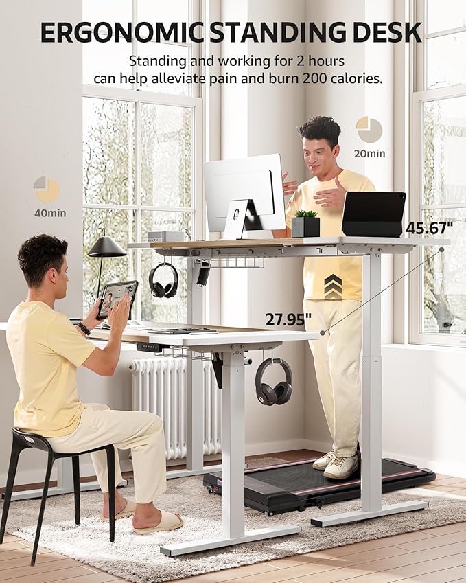 SIAGO Electric Standing Desk Adjustable - 48 x 24 Inch Sit Stand up Desk with Cable Management - 3 Memory Preset Adjustable Height Table