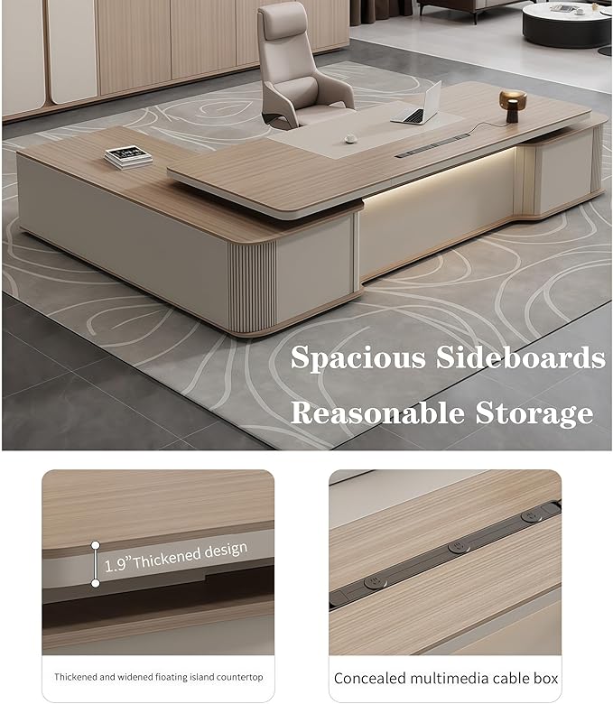 L Shaped Executive Desk with Drawers, 78.7 inch Modern Executive Desk Office Desk with Drawers Lockable Storage & Cable Box, Without Display Racks and Bookshelves