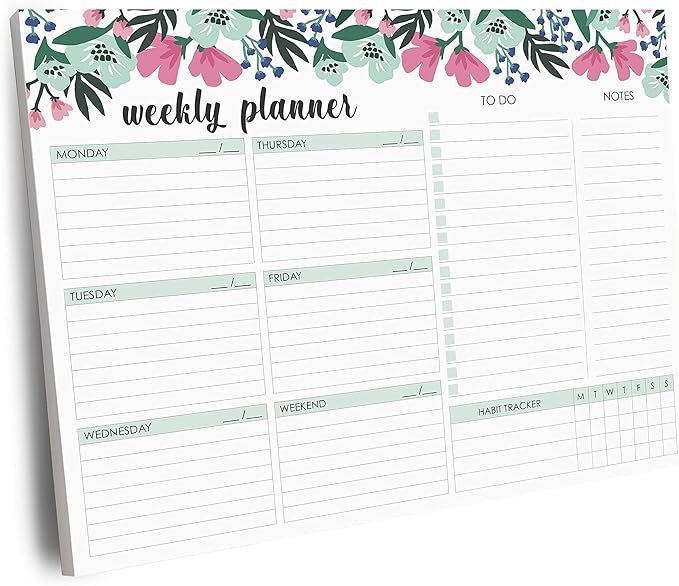 Weekly Planner Pad, 52 Letter Size Tear Off Sheets, 8.5” x 11” Undated Calendar Weekly Desk Planner Notepad, Daily Schedule Priorities To Do List for Week (Style 1)
