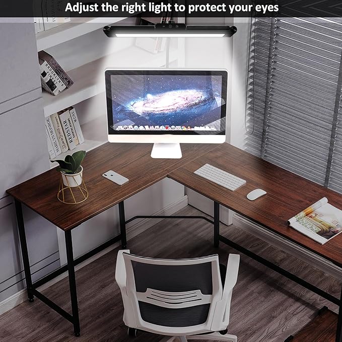 LED Desk Lamp with Clamp for Home Ofice, 24w Stepless Dimming Knob, 2 Auxiliary Lights, Adjustable Gooseneck, Touch control, Eye Protection, Desk Light for Drafting