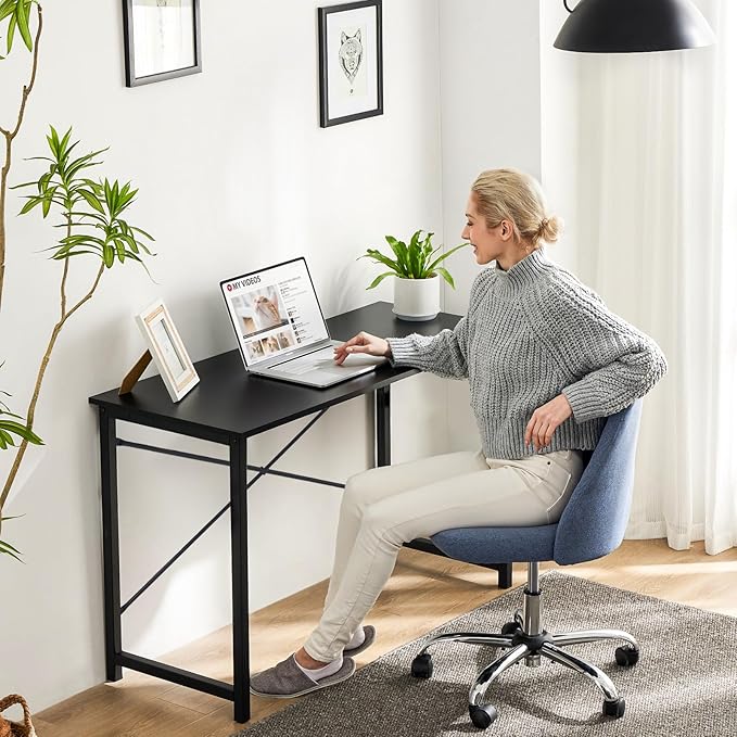 Sweetcrispy Small Computer Office Desk 32 Inch Kids Student Study Writing Work with Metal Frame Wood Tabletop Modern Simple Home Bedroom PC Table - Black