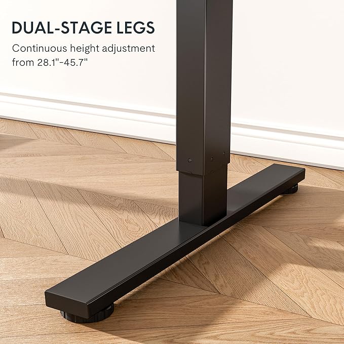 FLEXISPOT EN1 Whole Piece Standing Desk, 60 x 24 Inches Height Adjustable Desk Electric Sit Stand Desk for Home Office (Black Frame + 60" Black Desktop, 2 Packages)