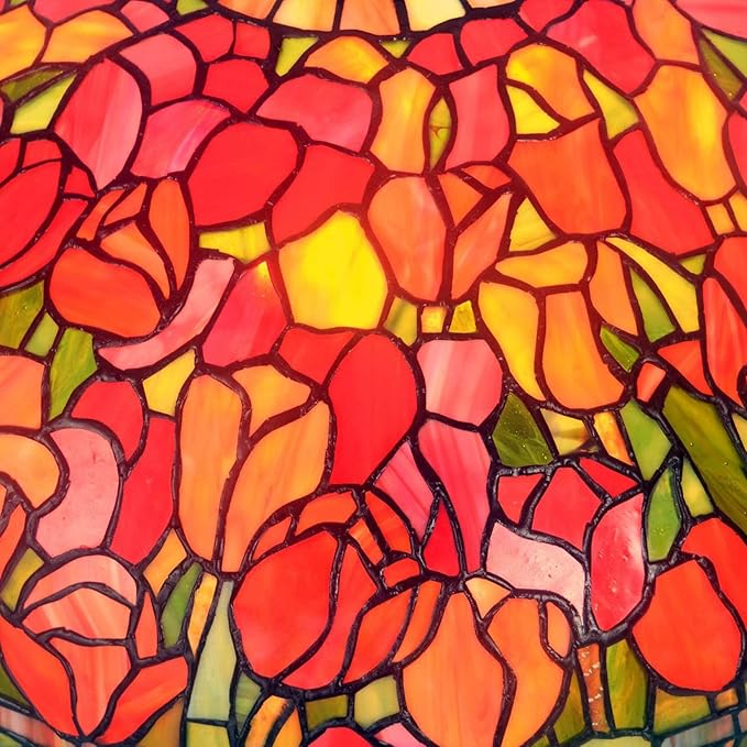Tiffany Lamp Table Lamp Rose Dragonfly Tulip Wisteria Grape Peach Kapok Peony Apple Flower Design Stained Glass Lampshade Desk Lamp for Girl Living Room Iron Base W20 XH32,Tulip