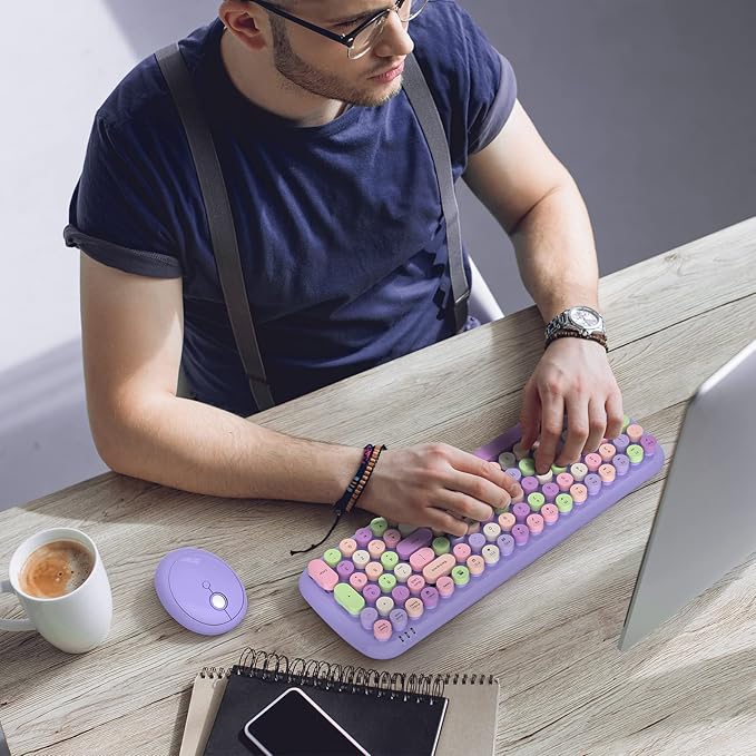 Wireless Keyboard and Mouse Combo - GEEZER Lilac Purple Round Keycap Keyboard 100 Keys - USB 2.4G Receiver Plug Play Typewriter Keyboards for Windows, PC, Laptop, Desktop