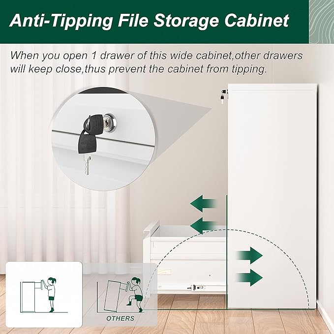 Superday Lateral File Cabinet 3 Drawer, White Filing Cabinets with Lock, Locking Metal File Cabinets Three Drawer Filing Cabinet for Home Office/Legal/Letter/A4/F4 Home Office