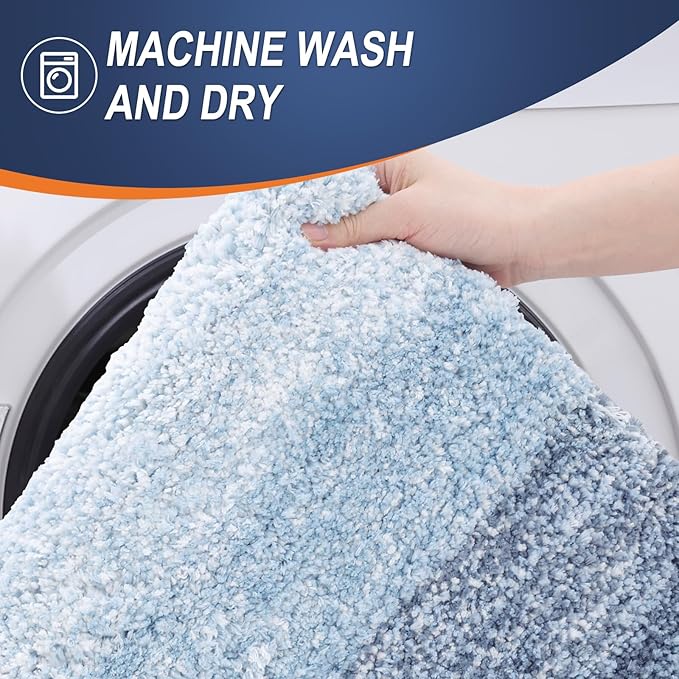 OLANLY Luxury Toilet Rugs U-Shaped 24x20, Extra Soft and Absorbent Microfiber Bathroom Rugs, Non-Slip Plush Shaggy Bath Mat, Machine Wash Dry, Contour Bathroom Mats for Toilet Base, Blue