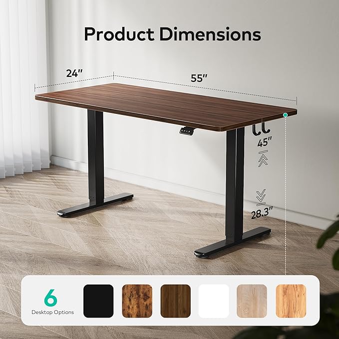 FEZIBO Electric Standing Desk Height Adjustable, 55 x 24 Inches Sit Stand up Desk, Home Office Computer Desk Rising Memory Presets (Dark Walnut)