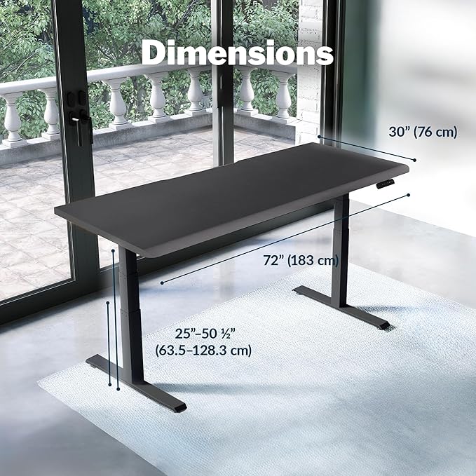 Vari ComfortEdge 72x30 Inch Adjustable Electric Standing Desk – Sit Stand VariDesk with Memory Presets, Sloped Edge, 180 LB Capacity + Tool-Free Assembly (Black/Black)