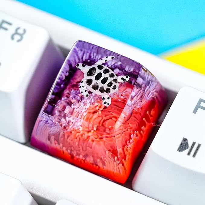Sea Turtle Artisan Keycap Deep Purple and Hot Pink R1 SA Profile Custom Sea Creatures Keycaps 1U ESC Handmade Gaming Resin Key Cap Cherry MX Switch Compatible Mechanical Keyboard Turtle Lover Gift