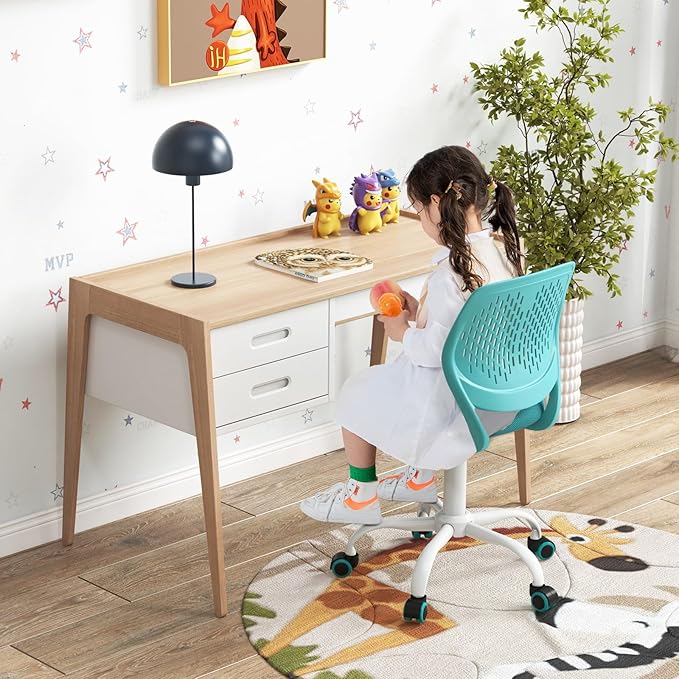 POWERSTONE Home Desk Chair Cute Office Chair Small Adjustable Swivel Task Chair Armless Writing Desk Chair for Small SpaceTurquoise