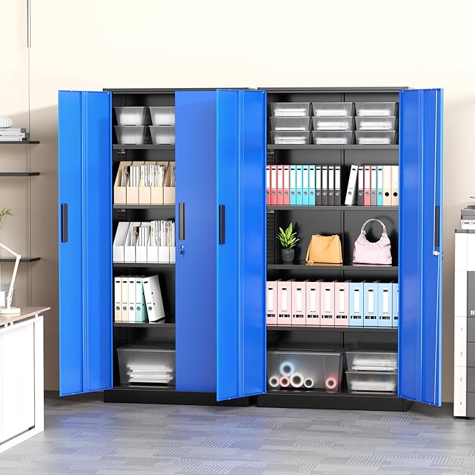 Greenvelly Metal Garage Storage Cabinet with 2 Doors and 4 Adjustable Shelves, 72" H Steel Lockable Storage Cabinet,Tall Metal Cabinet Locking File Cabinet for Office,Home, Garage, Gym, School