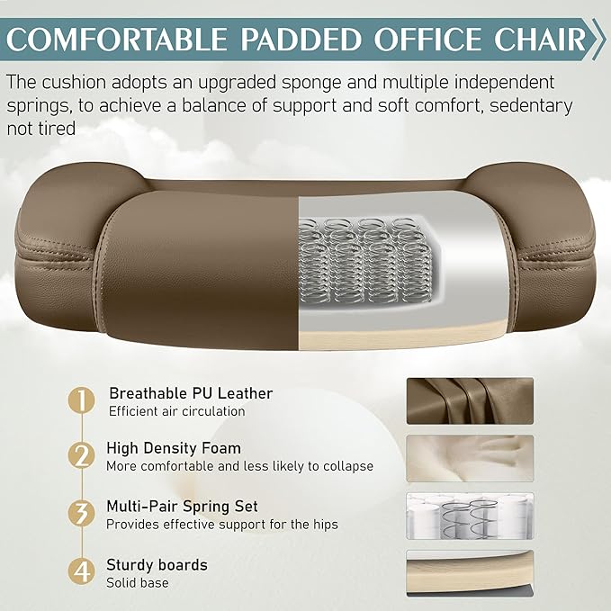 Leather Office Chair, PU Home Computer Desk Chairs with Ergonomic Back Support, 360° Swivel Free,Small Gmaing Chair with Wheels and Adjustable Armrests, for Short People Use, Earthy Yellow