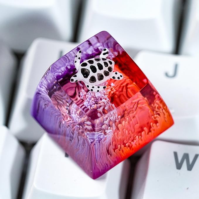 Sea Turtle Artisan Keycap Deep Purple and Hot Pink R1 SA Profile Custom Sea Creatures Keycaps 1U ESC Handmade Gaming Resin Key Cap Cherry MX Switch Compatible Mechanical Keyboard Turtle Lover Gift
