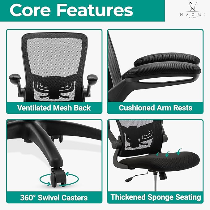 Serena Ergonomic Mesh Drafting Chair - Adjustable, Breathable Mesh, Lumbar Support, Ergonomic and Height Adjustable Flip-Top Office Chair with Foot Ring and Productivity - Gray