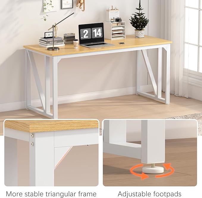 NSdirect Computer Desk 62.2×22.8 Inch Gaming Desk with Deeper & Thicker Desktop, Office Desk Work Desk for Home Office, Natural