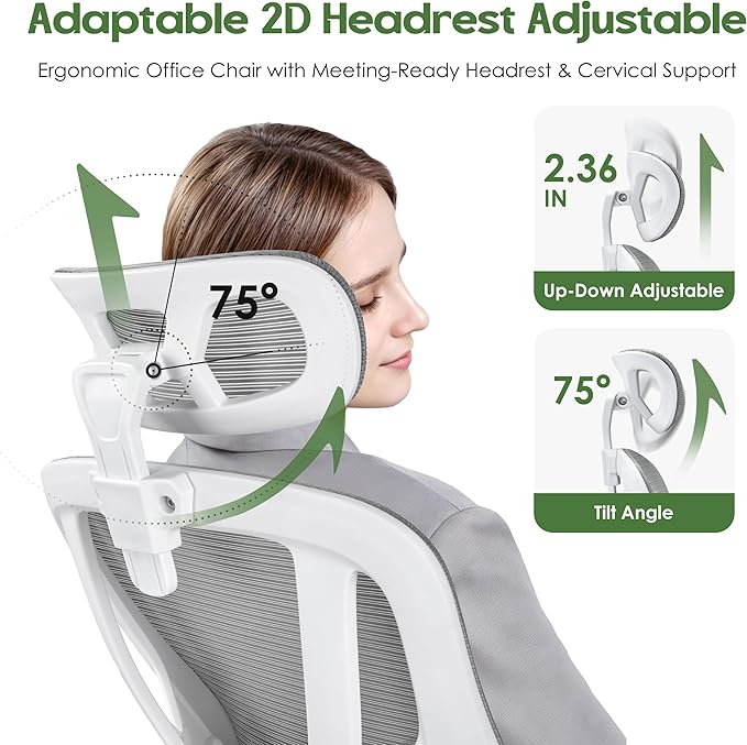 Office Chair Ergonomic Desk Chair - Mesh High Back Office Chair with Headrest Wheels Lumbar Support Home Desk Office Chairs Flip up Armrest Executive Rolling Swivel Task Computer Chair White