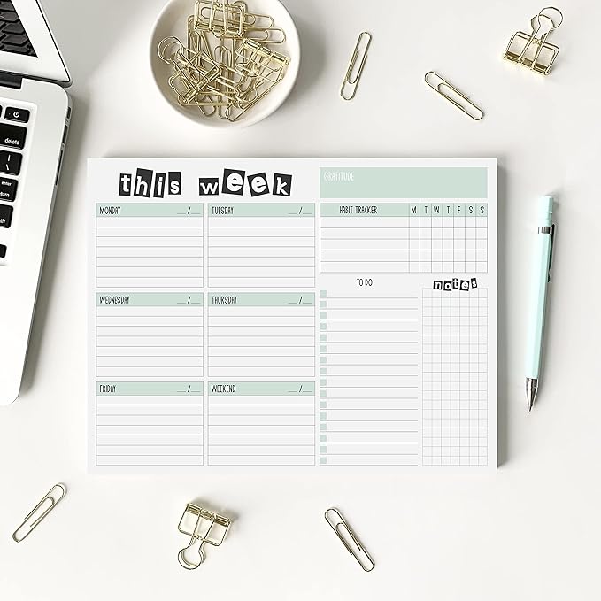 Weekly Planner Pad, 52 Letter Size Tear Off Sheets, 8.5” x 11” Undated Calendar Weekly Desk Planner Notepad, Daily Schedule Priorities To Do List for Week (Style 2)