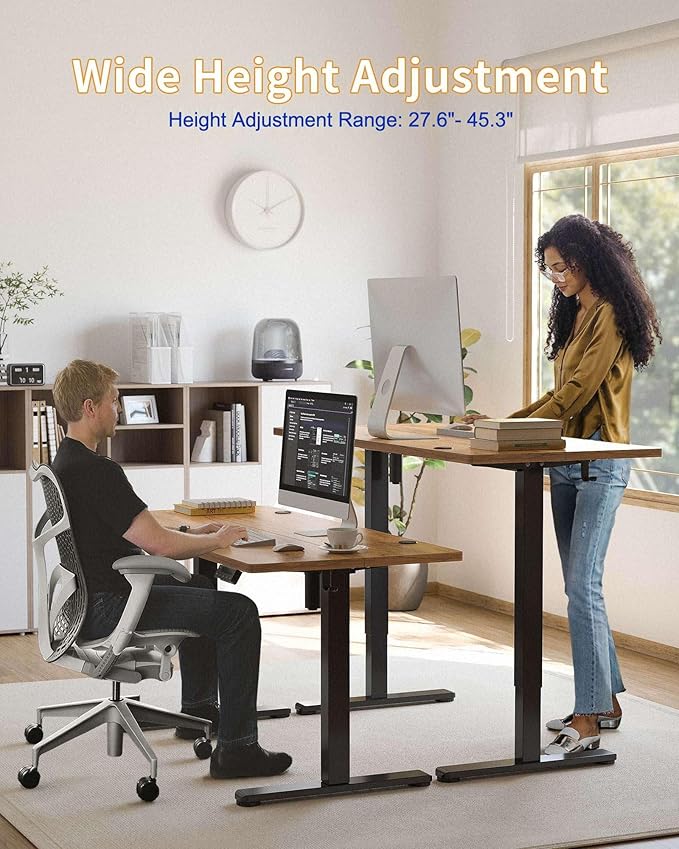 YIHAYO Electric Standing Desk, 55 x 24 Inches Stand Up Desk with Splice Board, Adjustable Height Desk, Computer Desk for Home Office, Black Frame/Rustic Brown Top