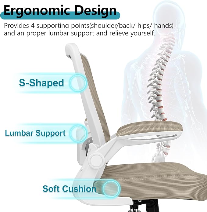 FelixKing Office Chair, Ergonomic Desk Chair Breathable Mesh Chairs Adjustable High Back Lumbar Support Flip-up Armrests, Executive Rolling Swivel Comfy Computer Chairs Home Office Khaki