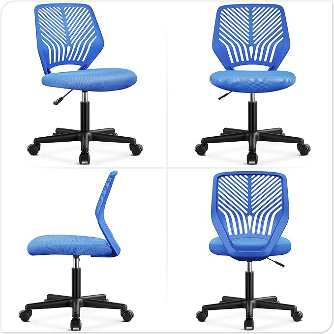 Yaheetech Students Desk Chair Low-Back Armless Study Chair Cute with Lumbar Support Adjustable Height for Youth, Blue
