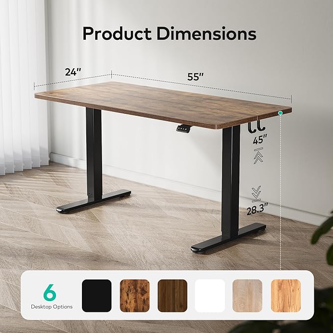 FEZIBO Electric Standing Desk Height Adjustable, 55 x 24 Inches Sit Stand up Desk, Home Office Computer Desk Rising Memory Presets (Vintage Brown)