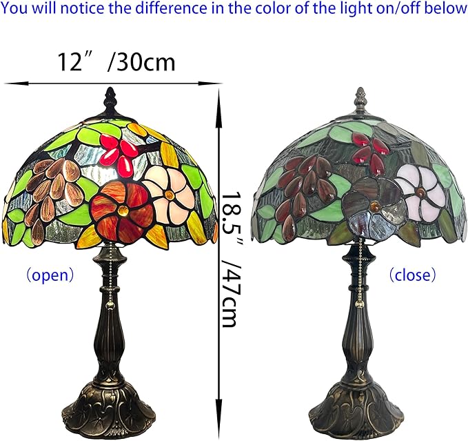Tiffany Lamp 12-inch Grape Rose Stained Glass Lamp, Bedside Table Lamp, Suitable for Bedroom, Living Room, Home Office, Home Decor Art, E26 Bulb (Not Included in Delivery)