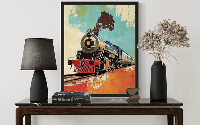 Train Pop Art Poster Print, Vintage Retro Wall Art Decor Paintings Classic Artwork for Bedroom Living Room Decorations. 43 (Train, 8 x 10 inches, Unframed)