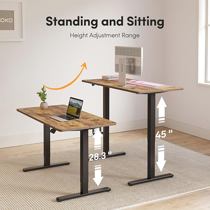 FEZIBO Electric Standing Desk Height Adjustable, 55 x 24 Inches Sit Stand up Desk, Home Office Computer Desk Rising Memory Presets (Vintage Brown)