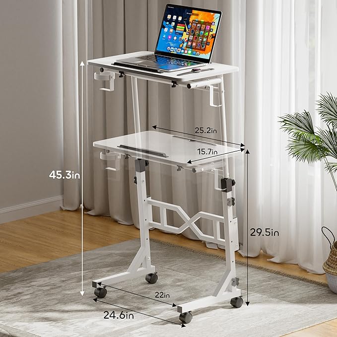 Treadmill Desk, 29.5-45.3 Inch Adjustable Height Small Standing Desk for Walking Pad, Portable Standing Table with a Cup Holder and a Hook for Home Office