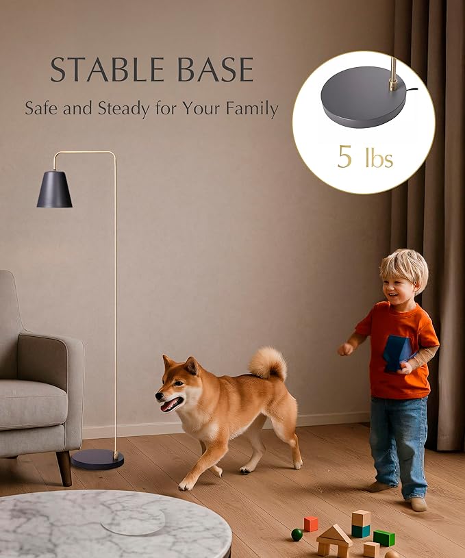 HarvestLand Steady Brass Floor Reading Lamp – Adjustable Standing Lamp with Solid Base, Reading Lamps Floor Standing, Grey Reading Floor Lamp for Living Room or Over Chair Use