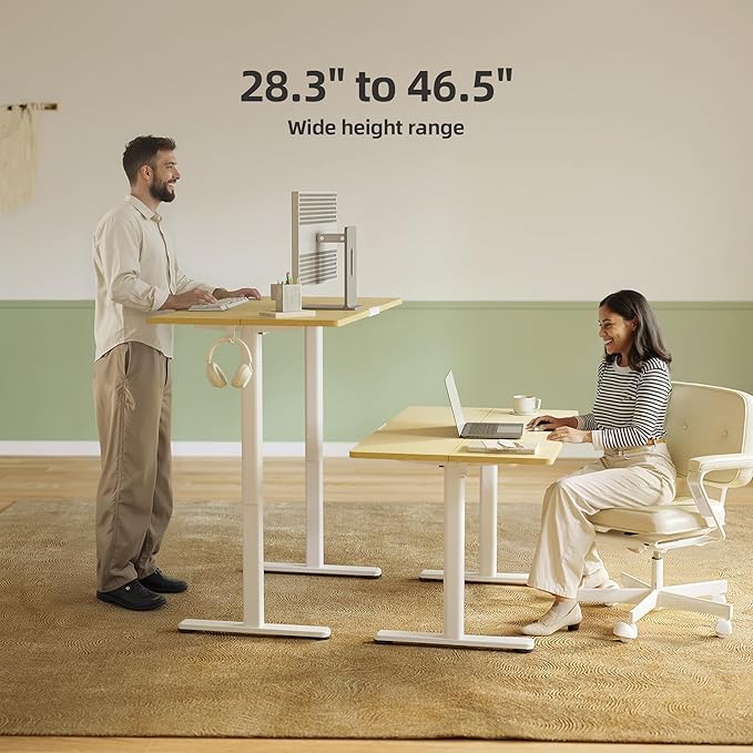 INNOVAR Electric Standing Desk, Adjustable Height Stand up Desks, 40 x 24 Inches Sit Stand up Desk for Home Office Computing, 3-Preset Memory Height Ergonomic Rising Desks, Nature