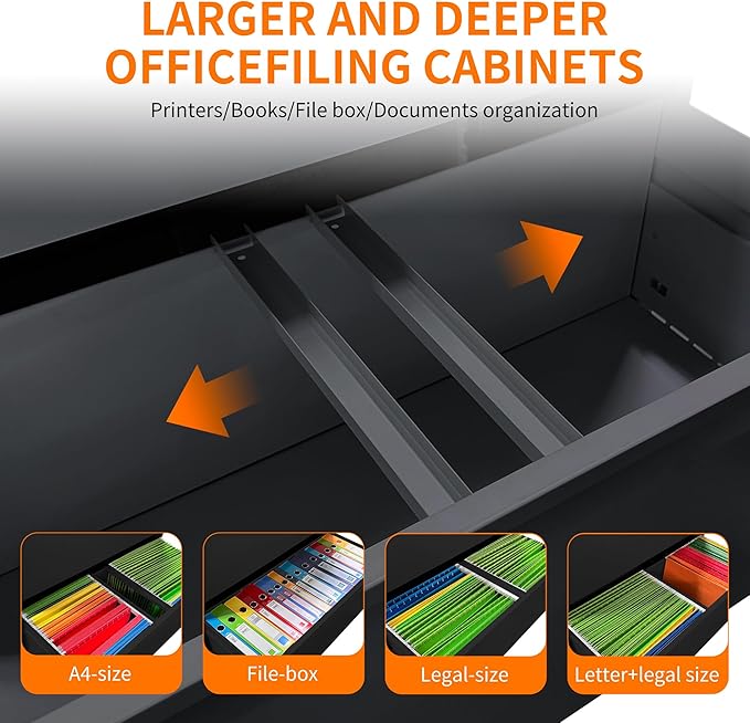 Lateral File Cabinet with 3 Drawer Heavy Duty Large Metal File Cabinets with Lock Home Office Black Filing Cabinets Wide Steel Cabinet for Legal/Letter Size File,Assembly Required