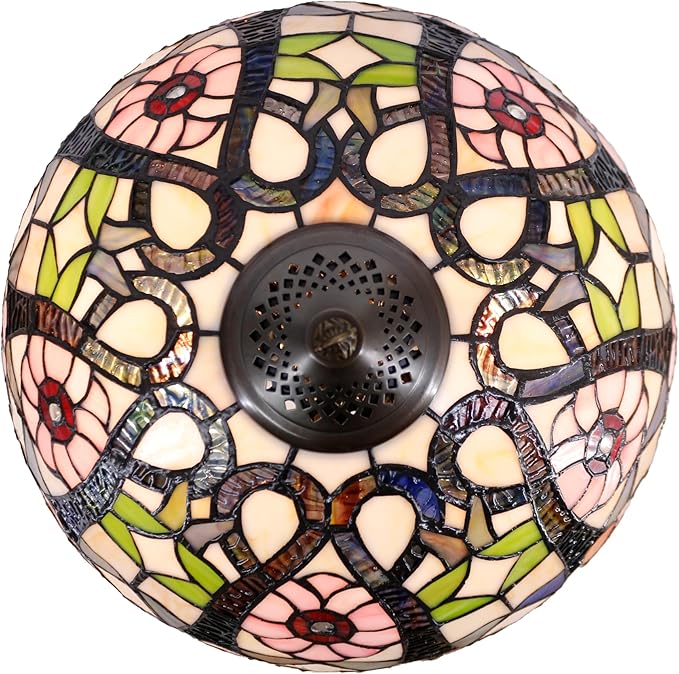 Tiffany Table Lamp Yellow Flower Stained Glass Desk Reading Light 16X16X24 Inch Metal Leaf Base for Bedroom Living Room Home Office