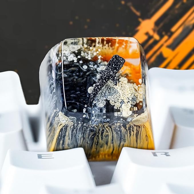 Whale Shark Keycap Orange Dark Ocean Artisan Keycap R1 SA Profile Custom Sea Creatures Keycaps 1U ESC Handmade Gaming Resin Key Cap Cherry MX Switch Compatible Mechanical Keyboard Ocean Lover Gift