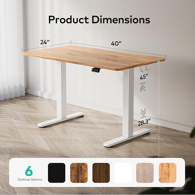 FEZIBO Electric Standing Desk Height Adjustable, 40 x 24 Inches Sit Stand up Desk, Home Office Computer Desk Rising Memory Presets (Light Rustic)