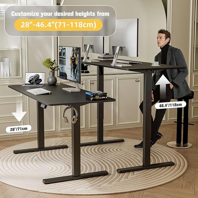ERGOMAKER Electric Standing Desk, 55" x 23.6" Height Adjustable Sit Stand Desk with Splice Board for Home Office, Computer Table Memory Preset (Black Frame, Black Desktop)