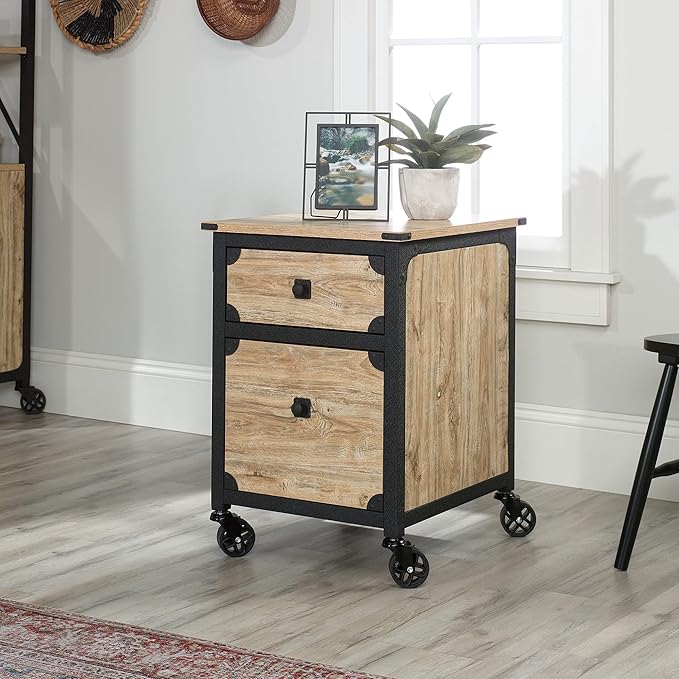 Sauder Steel River Pedestal File Cabinet, Metal Accent File Cabinet, Casters for Mobility, Industrial Style - Milled Mesquite Finish