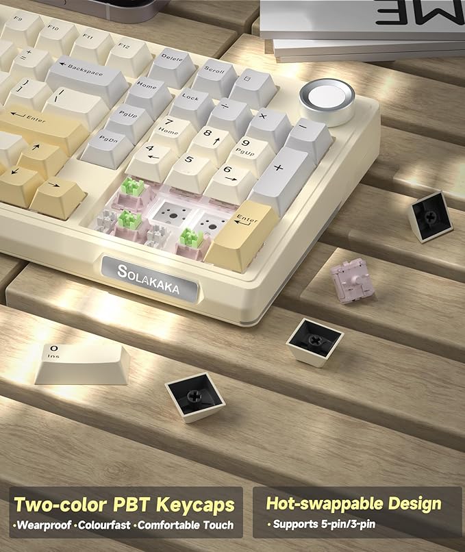 SOLAKAKA KI99 Pro 96% Wireless Mechanical Keyboard, RGB Gaming Keyboard, Hot-Swappable Pre-Lubed Switches, Gasket Structure Creamy Keyboards (Beige-White, Non-Silent Version)