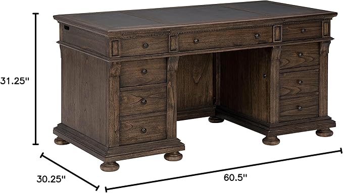 Hekman Furniture Wellington Estates Junior Executive Desk with Leather Top, Traditional Wooden Writing Desk, Small Home Office Desk with Drawers, Desk with Pull-Out Writing Surface
