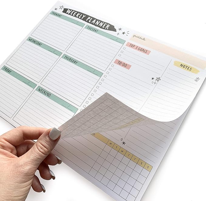 Weekly Planner Pad, 52 Letter Size Tear Off Sheets, 8.5” x 11” Undated Calendar Weekly Desk Planner Notepad, Daily Schedule Priorities To Do List for Week (Style 4)