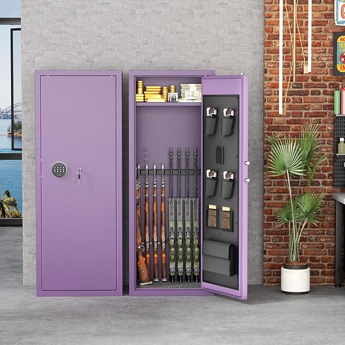 Greenvelly 12-14 Gun Safe for Rifles and Pistols,Gun Cabinet with Password Lock for Home,Office,Bedroom(Purple,Assembly Required)