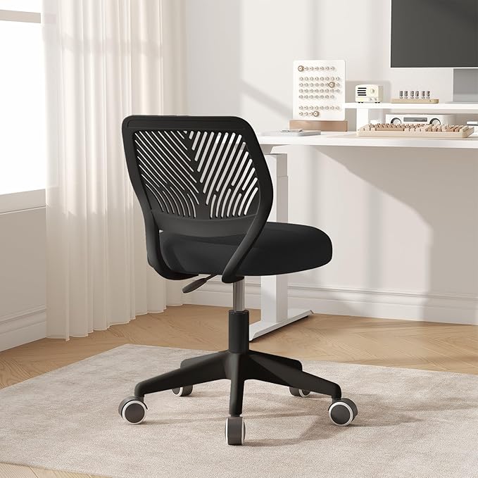 Armless Desk Chair, Height Adjustable Swivel Office Rolling Task Chairs with Soft Mesh Padded Cushion, Ergonomic Small Study Computer Chair for Girls Boys Teens (Black, 4PCS)