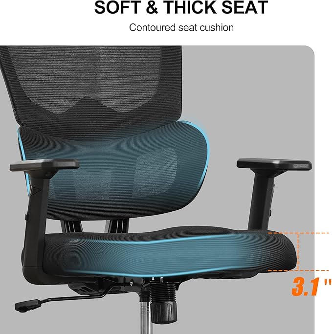 Ergonomic Office Chair,Home Mesh Office Desk Chairs,High Back Office Chair 330 LBS,Swivel Computer Task Chair with 2D Armrest,Lumbar Support,Adjustable Headrest,Rocking Function (Black)
