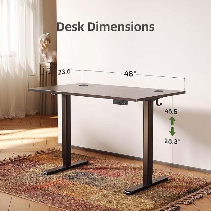 INNOVAR Electric Standing Desk, Adjustable Height 48 x 24 Inch Stand up Desk, Sit Stand up Desk for Home Office Computer Workstation, 3-Preset Memory Height Ergonomic Rising Desks, Black