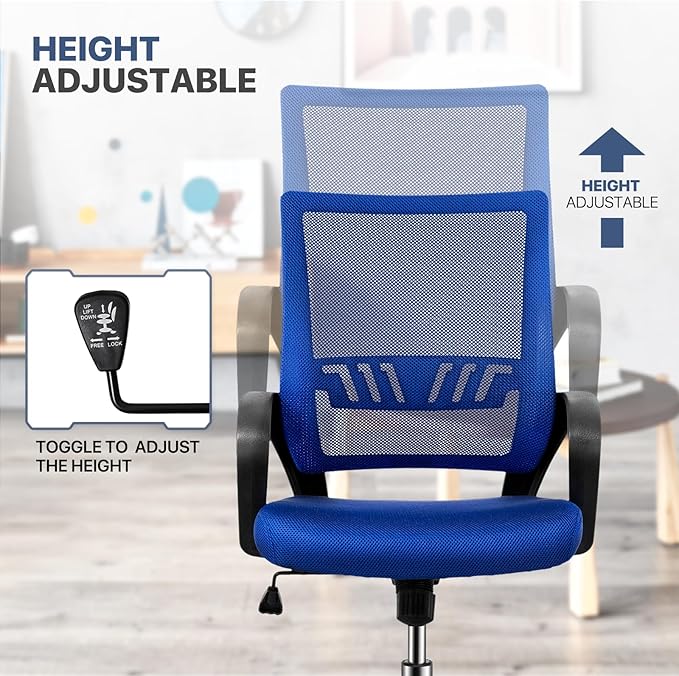 MoNiBloom Mesh Office Chair, Mid Back Computer Chair with Ergonomic Design Rolling Swivel Chair with Lumbar Support, 250 lbs Capacity, Sapphire