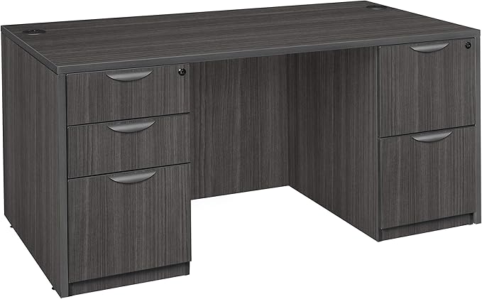 Regency Legacy Double Pedestal Desk with Five Drawers, 66", Ash Grey