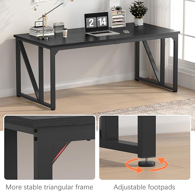 NSdirect Computer Desk 70×30.7Inch Gaming Desk with Deeper & Thicker Desktop, Office Desk Work Desk for Home Office, Black