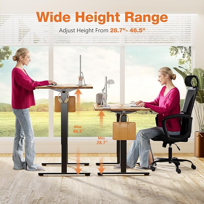 Sweetcrispy Standing Desk Adjustable Height, 63inch Electric Sit Stand up Desk for Home Office, Modern Rising Work Table for Computer Laptop, Lift Gaming Desk Sturdy Ergonomic Workstation, Rust Brown